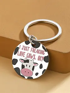 Cow Print Letter Pattern Keychain, Cute Cow Design Keychain for Women & Men, Fashion Accessories for Daily Use, Trendy All-match & Exquisite Keychain for Birthday Gift, Cute Charms Keychain, Keychain Pendant