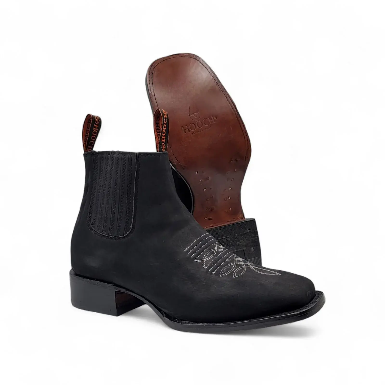 Mens Square Toe Botin Black – Genuine Crazy Leather Western Ankle Boot H42P2805 Boot