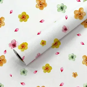 1 Roll Watercolor Floral Peel and Stick Decorative Wallpaper, 44.5cm (17.5in) Width, Removable Self Adhesive Flower Petal Wall Sticker, Waterproof Easy Clean DIY Wall Decor for Bedroom Nursery Living Room