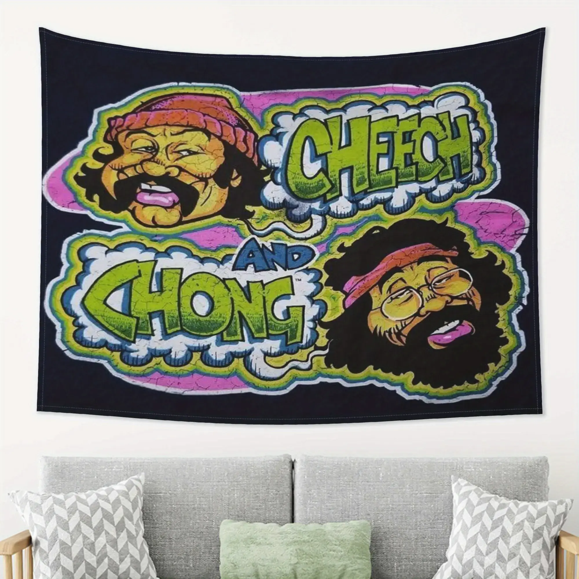 Cheech and Chong Painted Tapestry - Light Weight Dopamine Art Wall Decor, Multi-Size (40x30in/40x60in) Sturdy Indoor Wall Hanging, Hand Wash Cold Space-Saving Home Gift for Living Room Accessories