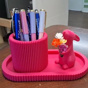 Bunny Desk Organizer Tray Cute Pen Holder Easter Decor Office & Teacher Desk Storage Pink Color