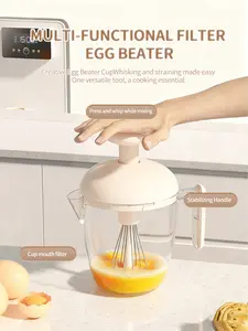Multifunctional One-Handed Egg Beater Effort-Saving Whisk for Eggs Butter & Protein Powder with Stabilizing Handle and Cup Mouth Filter