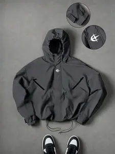 High-street functional Y2K hooded jacket featuring an adjustable hood drawstring and hem, a slanted multi-pocket design, windproof waterproof fabric, reinforced stitching for durability and wrinkle resistance—ideal for everyday outings to create a high-st