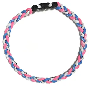 Baseball 3 Rope Braid Tornado Energy Necklace Pink Blue White