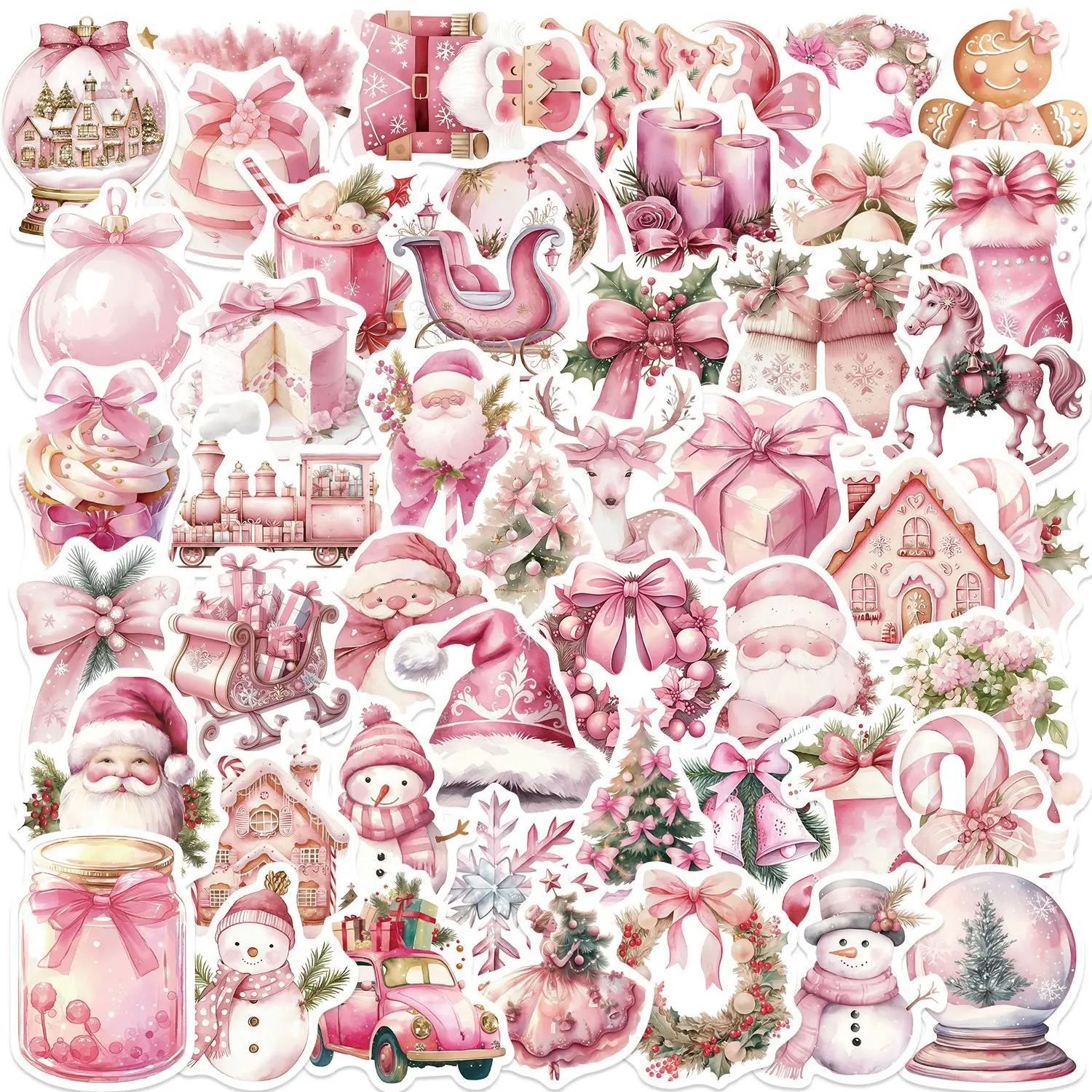 50pcs Christmas Vinyl Waterproof Stickers, Cute Cartoon Design for Water Bottles Laptops Phones Cars, Perfect Holiday Gifts