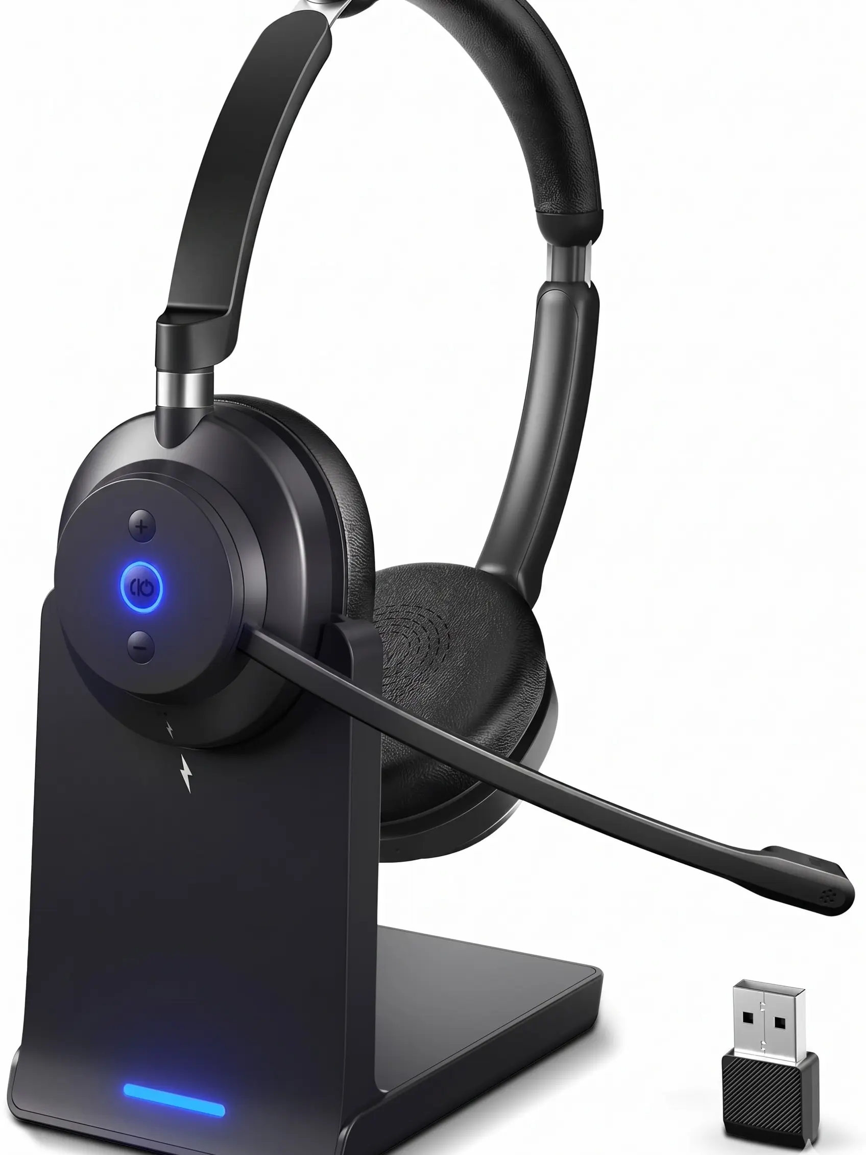 Wireless Headset with Mic for Work-Bluetooth Over Ear Headphones with Microphone,Noise Cancelling with Mute & USB Dongle for Computer/Phones/Remote Work/Call Center,Lightweight All Day Comfort