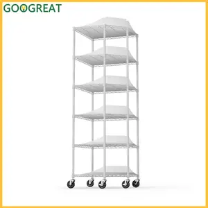 [GOOGREAT]Lockers 6 Tier Shelf Corner Wire Shelf Rack Pentagonal Shelves With Wheels Adjustable Metal Heavy Duty Free Standing Corner Storage Display Chrome Rack For Bathroom, Living Room, Kitchen