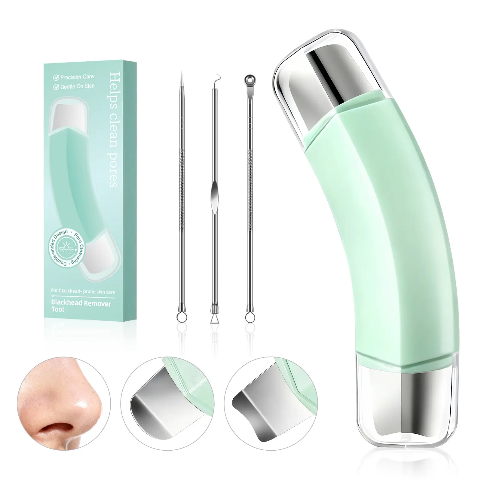 Dual Head Blackhead Remover Tools with 3 Pimple Extractors Deep Blackhead Removal For Face,Comedone Extraction Tools For Estheticians,Pore Cleaner Nose Blackhead Remover Gentle Cleansing Skin Care Tools