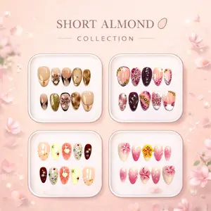GakuNails Short Almond Collection - 20mm Length Handmade Press On Nails with Toolkit & Reusable Design for Eco-Friendly Beauty