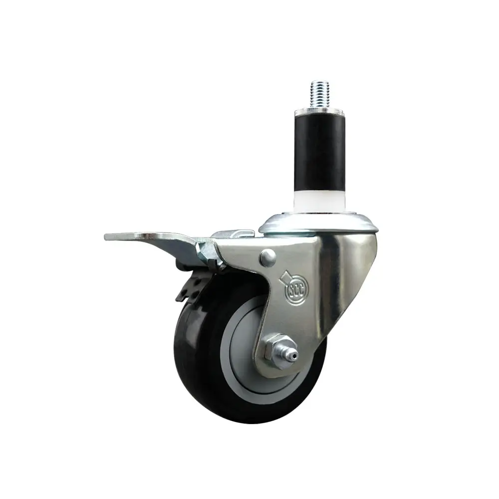 Service Caster SCC-EXTTL20S314-PPUB-BLK-138 Heavy Duty Lockable Swivel Caster, Polyurethane Expanding Stem, 3 in. Black Wheel, 1.38 in. Stem, Total Locking Brake, Lockable Wheels, Swivel Wheels