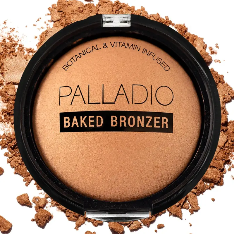 Palladio Baked Powder Bronzer Compact Palette - Blendable, Highly Pigmented, Shimmery, Nourishing, Radiant Contour Cosmetic, Dry or Wet Use, All-Day Wear, Rich Tanning Finish, Cruelty-Free, Camellia Oleifera Leaf Extract for Adults