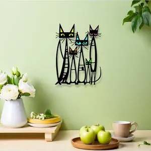 Four Cat Family Metal Wall Art, Vibrant Iron Decor, Modern Art Design, Modern Minimalist Design, Perfect for Living Room, Housewarming Gift, Birthday Present, Horizontal Indoor Home Decoration