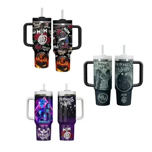Motionless in White Band Tumbler with Handle 40oz 20oz, Dark Aesthetic Rock Music Fan Travel Mug, Insulated Drinkware Gift