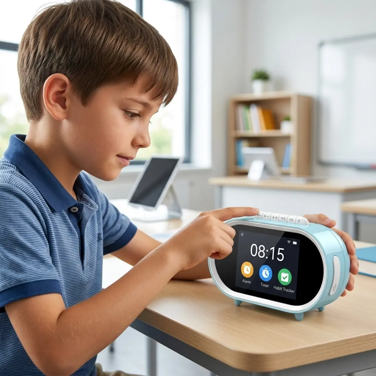 AI-Powered Kids Smart Alarm Clock Interactive Voice Control Time Manager Pomodoro Timer & Habit Tracker Clock Multifunctional Children’S Learning Clock Touchscreen Smart Bedside Companion Habit Formation Tracker For Kids 50-Set Customizable Alarm Clock De
