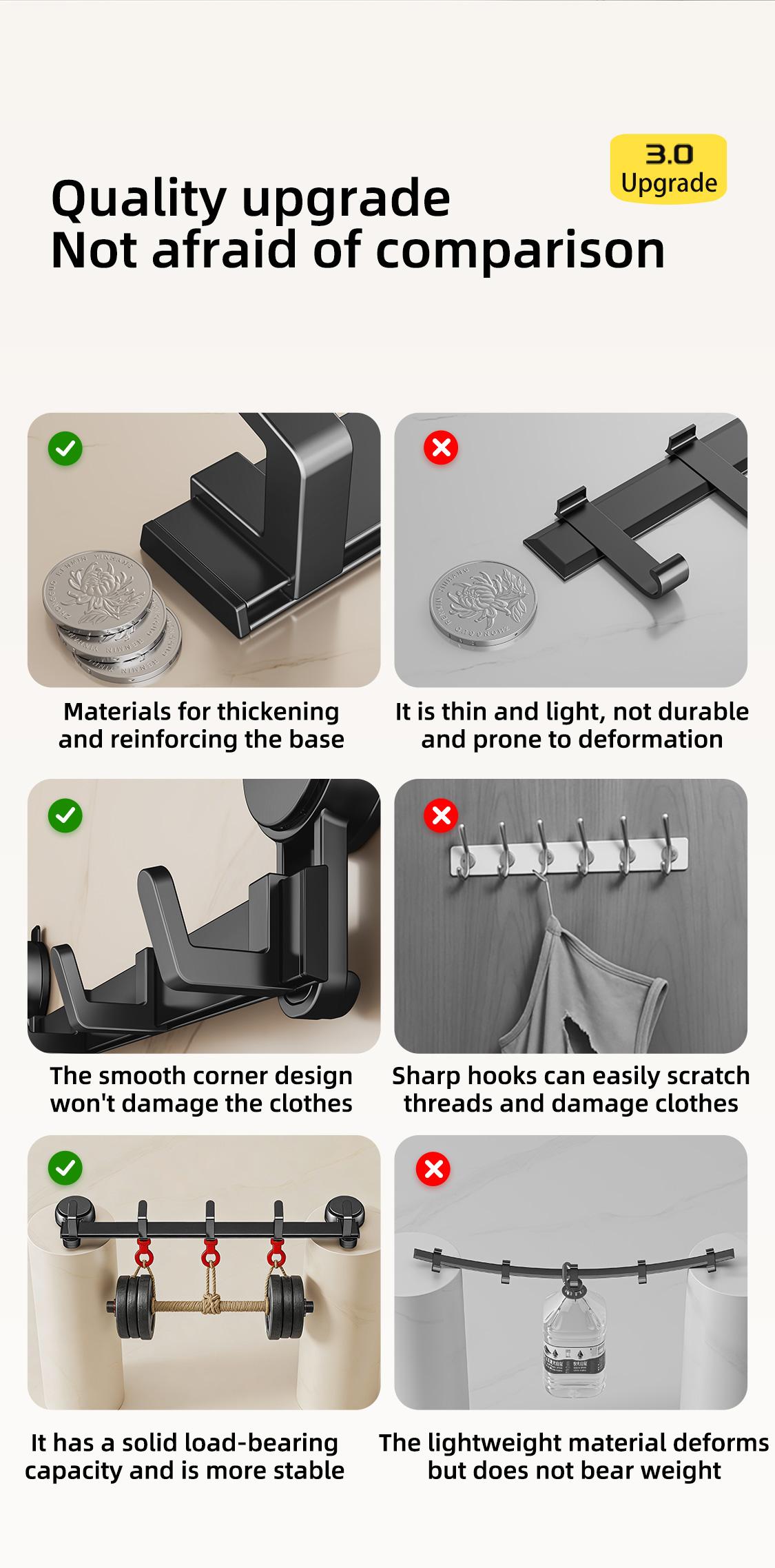 5 Hooks Suction Cup Hook Rack Heavy Duty No Drilling Bathroom Shower Door Black Rustproof Aluminum