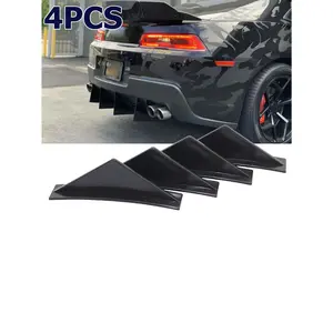 4pcs Rear Bumper Lip Diffuser Shark Fin Style Car Back Spoiler Vehicle Exterior Decoration Sticker Decals