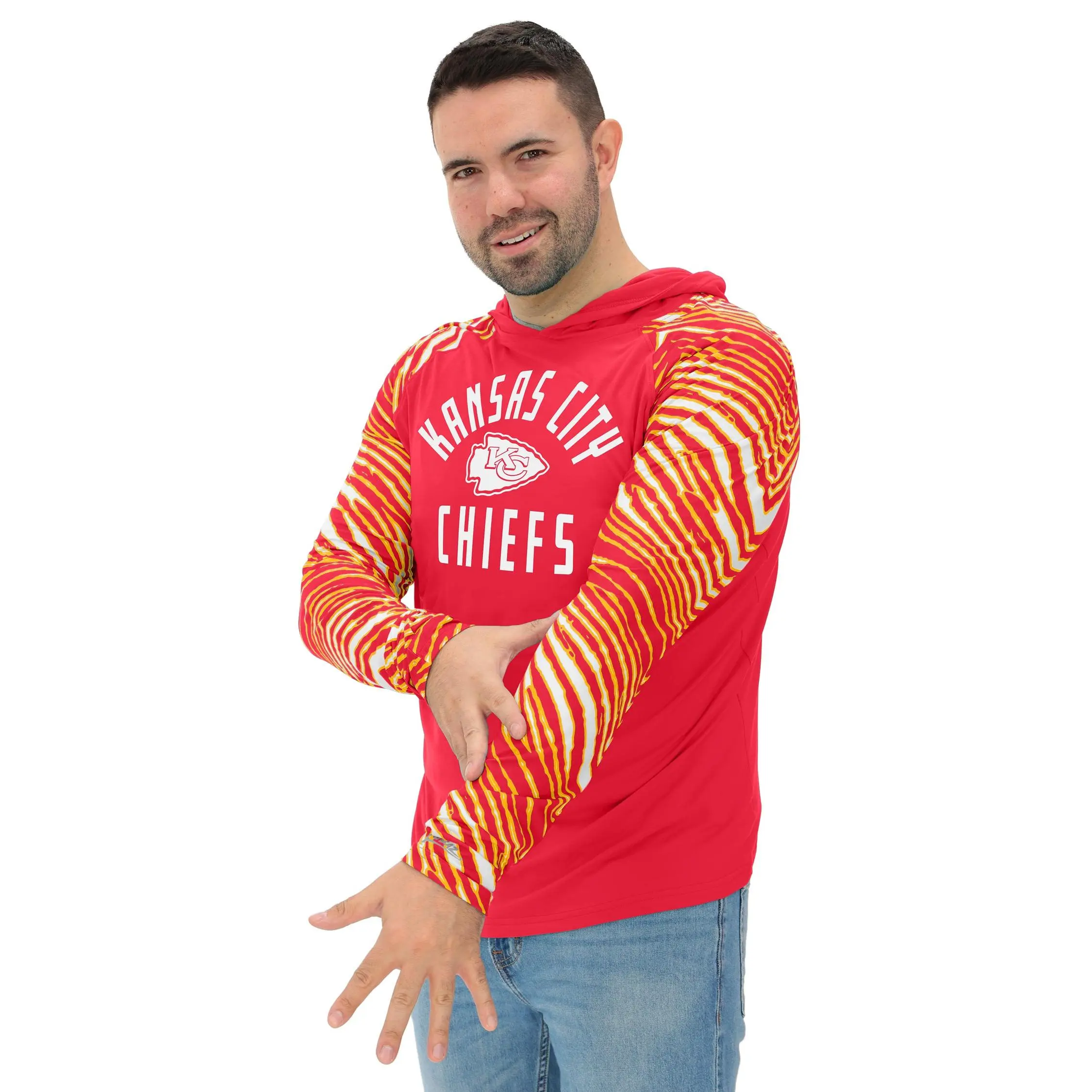 Zubaz NFL Kansas City Chiefs Men's Formation 3 Color Zebra Sleeves Lightweight Hoodie