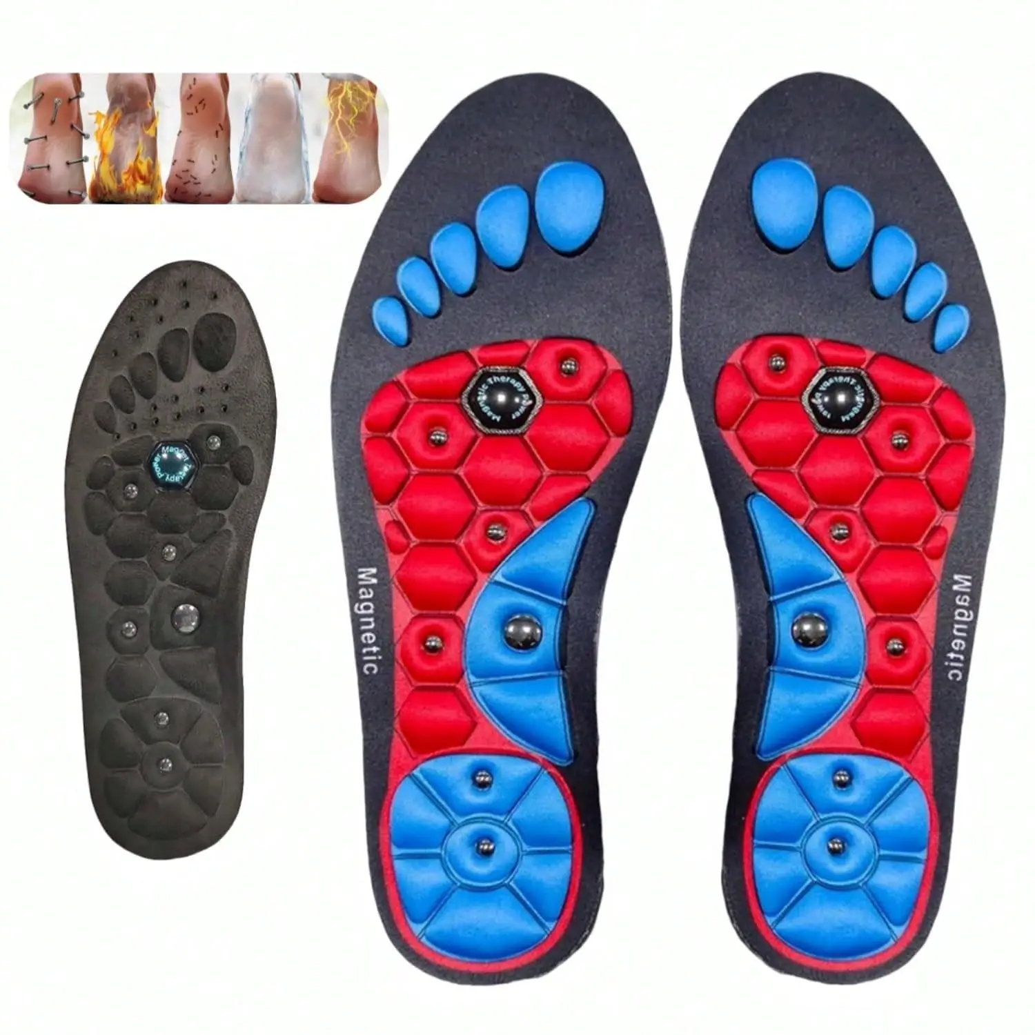 Magnetic Massage Shoe Insoles, 1 Pair Unisex Acupoint Stimulation, Shock Absorbent Arch Support Inserts, Fashionable Non-braided, Professional Dry Cle