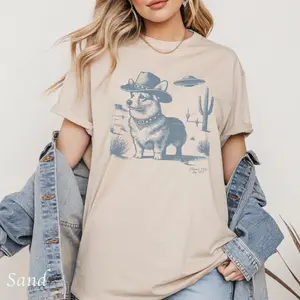 Corgi Cowboy TShirt, Fun Graphic Tee for Dog Lovers, Unique Gift for Pet Owners, Outdoor Events, Casual Wear, Unisex Heavy Cotton Top Comfort Fabric