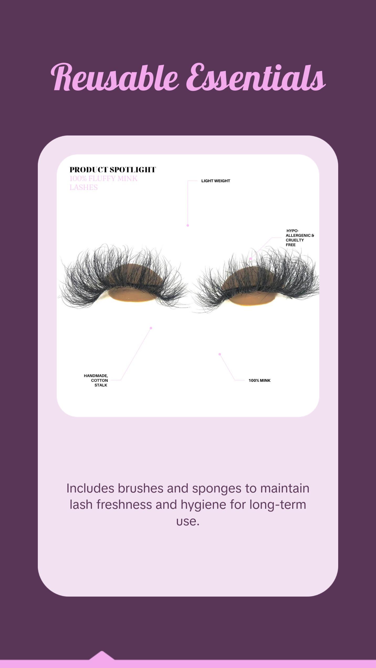 Fluff Puff Fluffy Mink Lash + Mini Essentials Kit - 15-25mm Real Mink Lashes