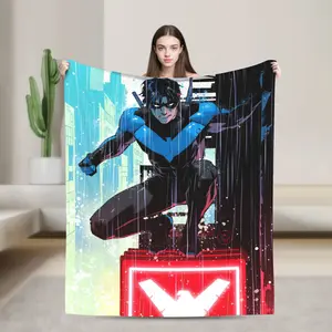 280GSM Flannel Throw Blanket Cartoon Anime Soft Plush Blanket Warm Cozy Durable Easy to Clean Personalized Dicks Nightwing Graysons Hero Camping Couch Gift