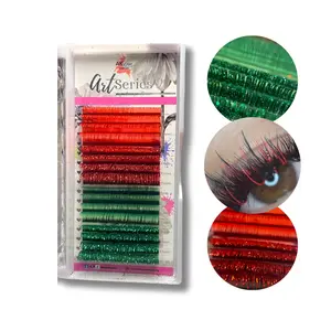 Art Series Color Lash Extensions – 0.03 CC Curl | Red & Green Solid & Glitter Collection (16 Rows)