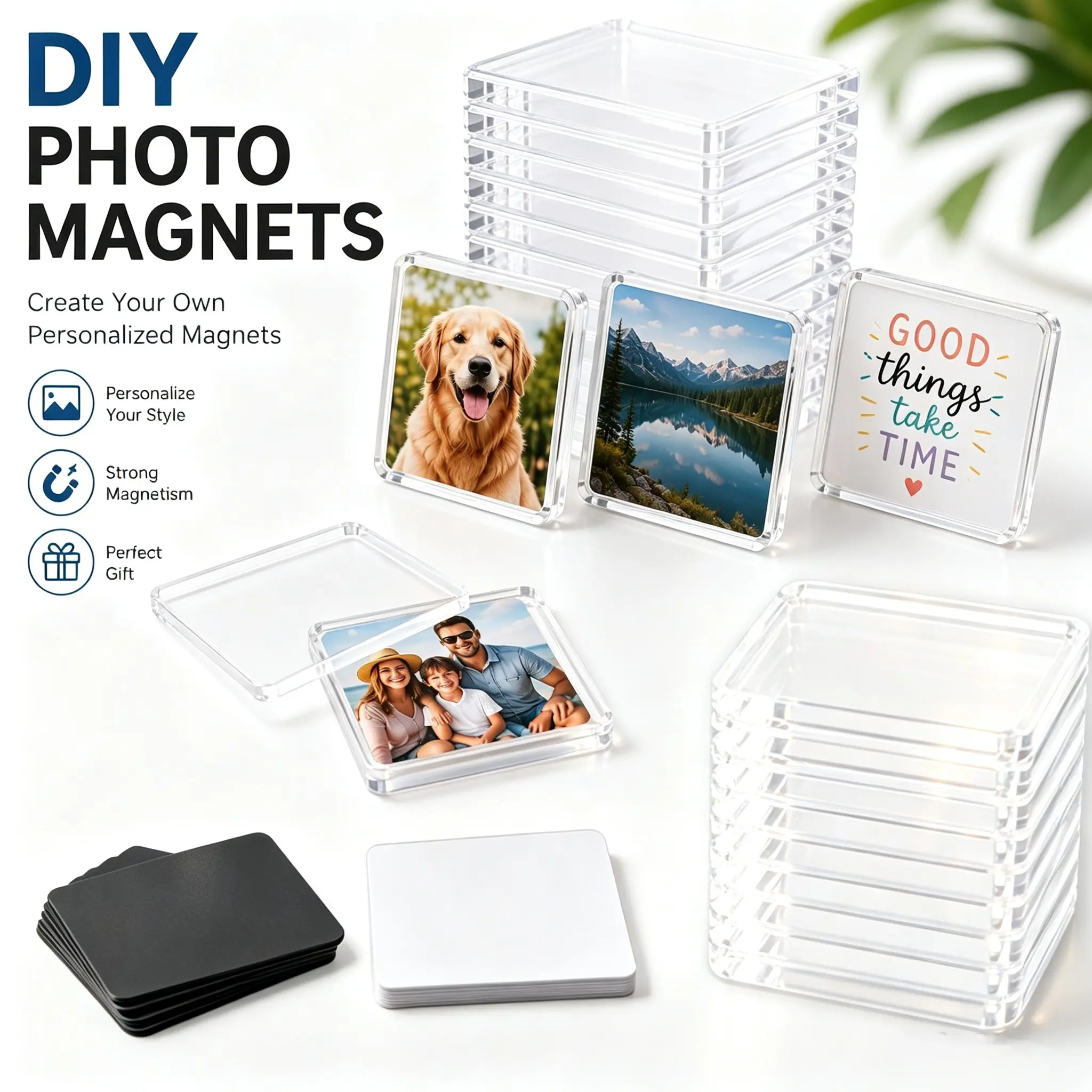 DIY Photo Refrigerator Magnets, Personalized Picture Magnets with Clear Acrylic Frames, Customizable Photo Display for Fridge, Locker, Whiteboard & Office, Creative Gift for Family, Friends & Pets
