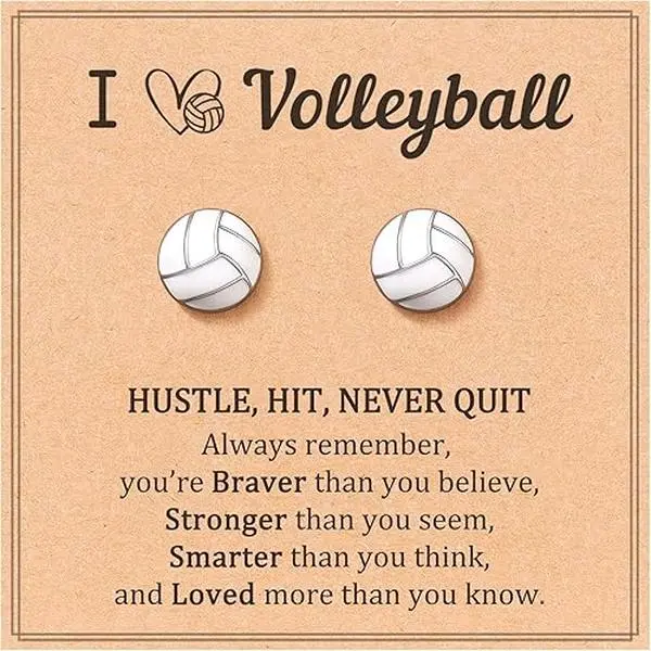 Women's Stainless Steel Ball-Shape Volleyball Stud Earrings with Push Back, Not Easy to Fade Sports Jewelry, Gift for Volleyball Fans, Birthday Present for Adults
