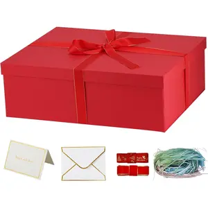 Large  Boxes with  16.5x13x5.5 inches,Boxes for Christmas Presents,Contains Card,2 Roll Ribbons,Shredded Paper Filler.(Red