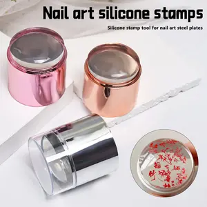 Double-Headed Super Sticky Nail Stamp with Cover, French Design Electroplated Coating, Scraper Included, Silicone Mold Transfer Stamper, Nail Art Tools