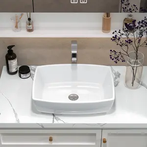 Sinber 19" x 14" x 5" White Rectangular Ceramic Countertop Bathroom Vanity Vessel Sink BVS1914A-OL