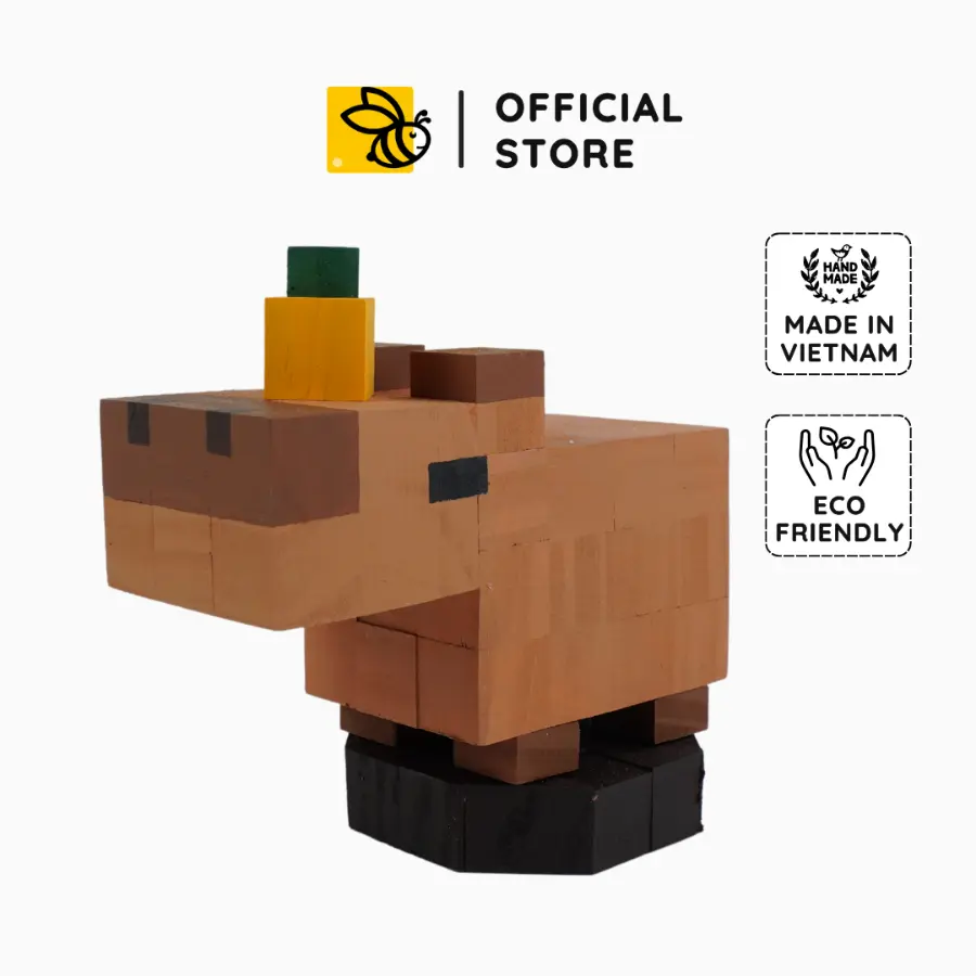 Capybara Wooden Model - 13 x 8 x 12 cm Natural Wooden Block - DIY Minecraft Decor & Coloring Kit with Pre-Mixed Acrylic Paint & Step-by-Step Guide