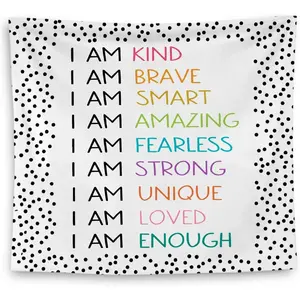 Positive Affirmations Wall Decor, I am Kind Brave Smart Inspirational Tapestry Wall Hanging for Classroom Nursery Kids Room Playroom Decor, Positive Affirmations for Kids, 50x60 Inches