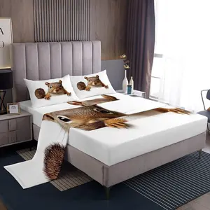 Squirrel Bed Sheet Set,Cute Woodland Animal Bed Sheets for Kids Boys Girls Teens,Cartoon Squirrel Bedding Set,Soft Microfiber Fitted Sheet Deep Pocket + Flat Sheet