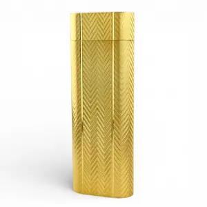 Pre-owned Cartier Brass Small Leather Goods Oval Herringbone Pattern Lighter