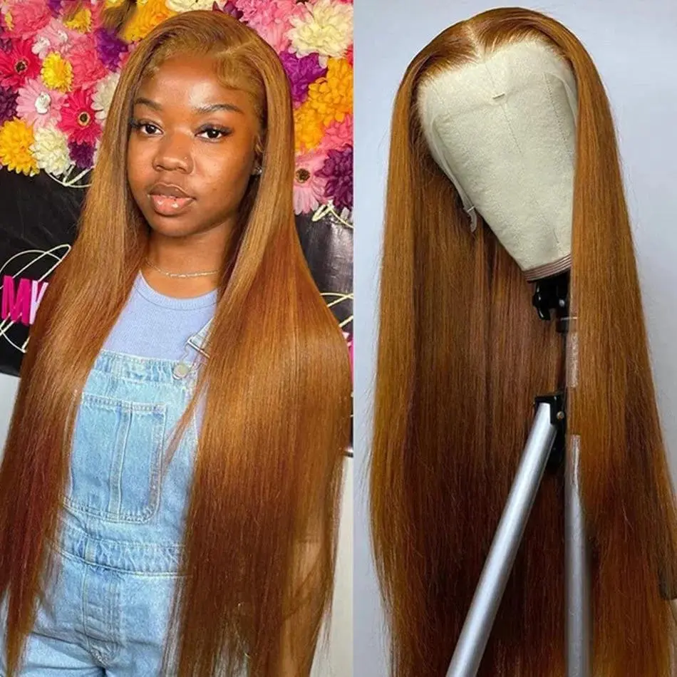 13x6 HD Lace Frontal Ginger Blonde Colored Human Hair Lace Front Wigs 180% Density 613 Blonde Wigs Straight Burgundy  Color P4/27 Highlight Wig Red Color Human Hair Wigs