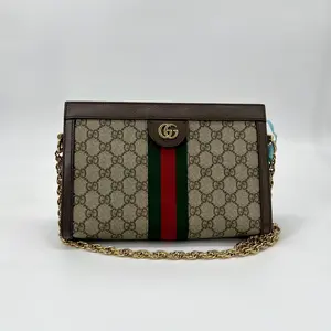 Pre-owned GUCCI canvas Clutches & Wristlets Ophidia Clutch Chainsling Bag with Beige