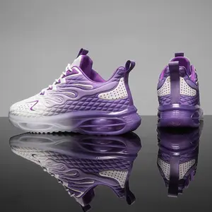 Women's Gradient Air Cushion Running Shoes - Breathable Mesh, Lightweight PVC Sole, Lace-Up Sneakers for Outdoor Activities, Purple and White Design