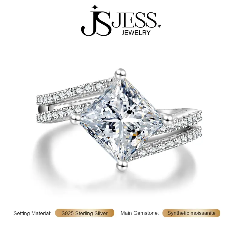 Stellar Women's Classical Single Stone 3Carat 8mm DE Color VVS1 Grade Princess Cut Moissanite Engagement Ring, S925 Sterling Silver Wedding Band