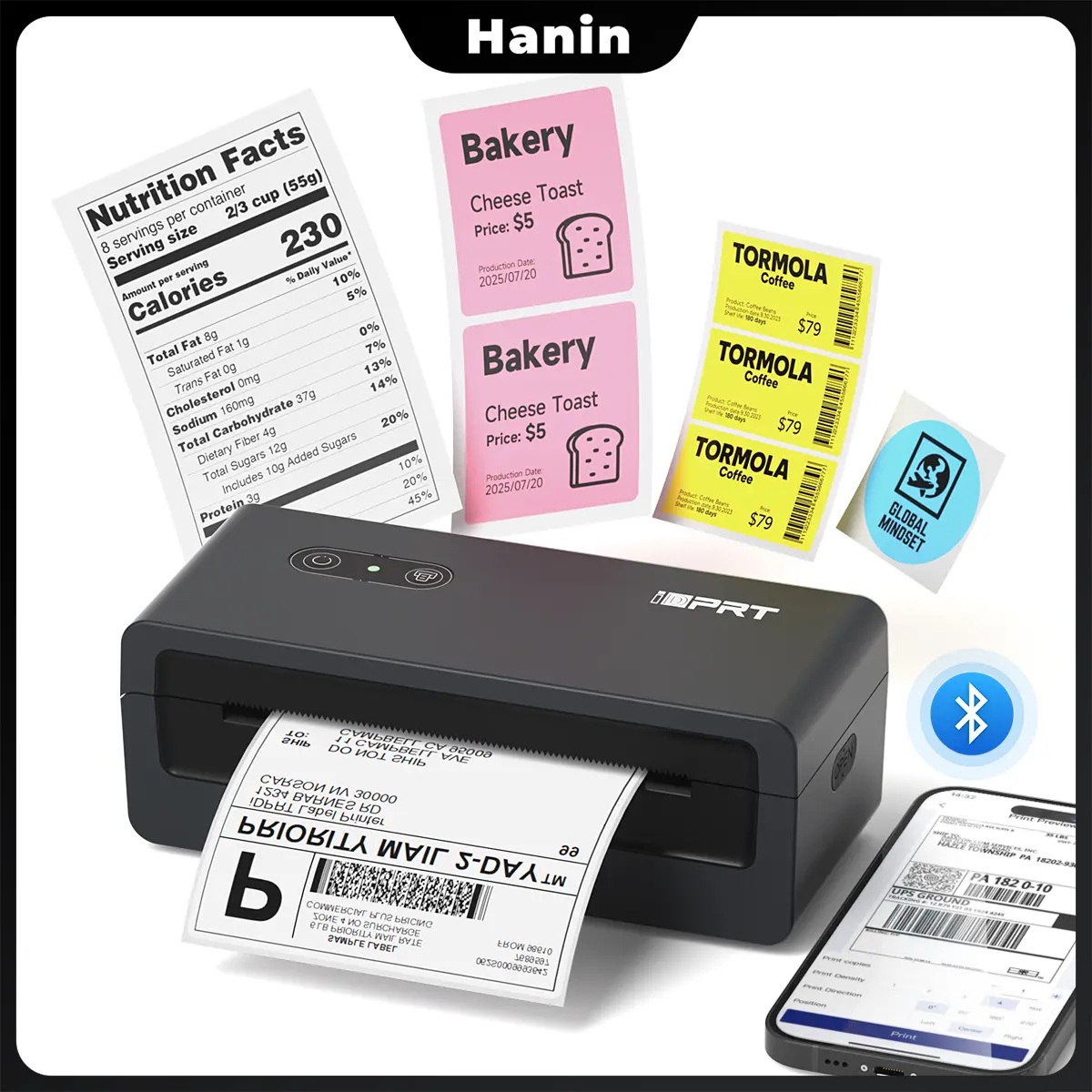 Bluetooth Thermal Shipping Label Printer for Phones, SP460BT 4x6 Printer Compatible with Windows Mac iOS and Android, Ink less Printer for Small Business Shipping Packages, Supports eBay Amazon UPS and USPS#SummerWins #DealsForYouDays
