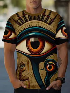 Men's 3D Eye T-Shirt, Bold Egyptian Ankh & Horus Design, Breathable Polyester Blend, Lightweight Fabric, Casual Streetwear