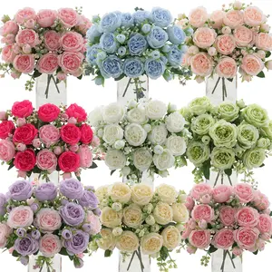 [Bouquets for Decor] 7pcs Mixed Peonies Artificial Flowers | Indoor Outdoor Home Table Centerpieces, Wedding Party DIY Bridal Floral Arrangements, Mother's Day Valentine's Day, Aesthetic Room Decor, Spring Home Decor-NO VASE