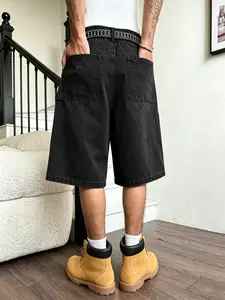 Y2K Vintage Washed Loose Fit Denim Jeans Shorts for Men, Street Style Striped Design, Versatile Basic Casual Pants, Comfortable and Trendy