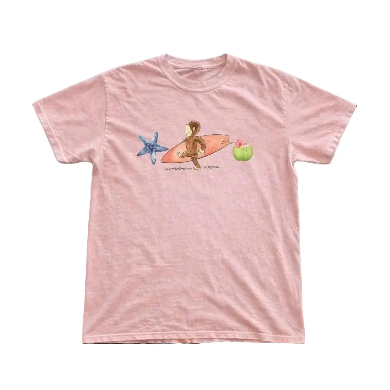 Curious Monkey Surfing Shirt, Vintage Cartoon Monkey Surfboard Tee, Summer Beach Vacation Tshirt, Retro Animal Ocean Lover Gift