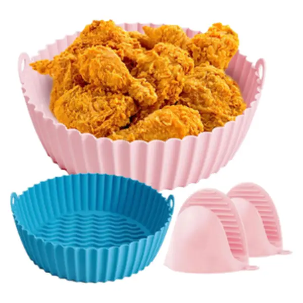 Air Fryer Silicone Liners with Heat Gloves-Pack of 2,Round Shape with Handles