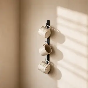 MOUGIGI Coffee Mug Shelf for Wall – Premium Iron Wall-Mounted Coffee Cup Rack with 3 Hooks| Space-Saving Design Perfect for Kitchen, Office, and Café| Easy Installation and Heavy-Duty Hanger Racks