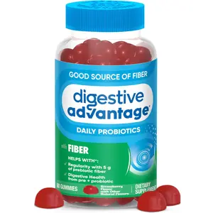 Digestive Advantage Prebiotic Fiber Gummies + Probiotics for Digestive Health, Daily Gummies for Women & Men, Digestive Supplement for Regularity & Gut Health, 60ct Strawberry Flavor