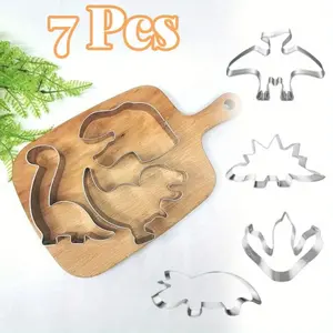 7 Pieces Dinosaur Cookie Cutter Set Footprint and Head, Tyrannosaurus(T-Rex), Brontosaurs, Spinosaurus, Triceratops, Pterodactyl, Baking Mold for Dinosaur Birthday Party