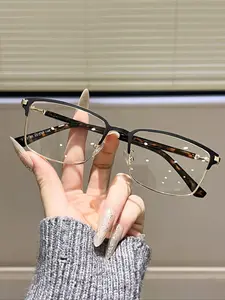 Women's Metal Stylish Square Frames Glasses, Fashion New Trend Decorative Flat Lens Eyewear, Stylish and Modern Design, Perfect for Daily Wear