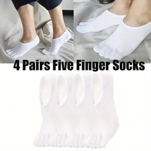 4 Pairs Cotton Toe Socks No Show Low Cut Five Finger Socks Athletic Running Socks for Men